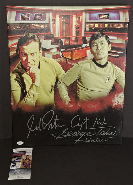 William Shatner and George Takei autographed 16x20 canvas JSA COA