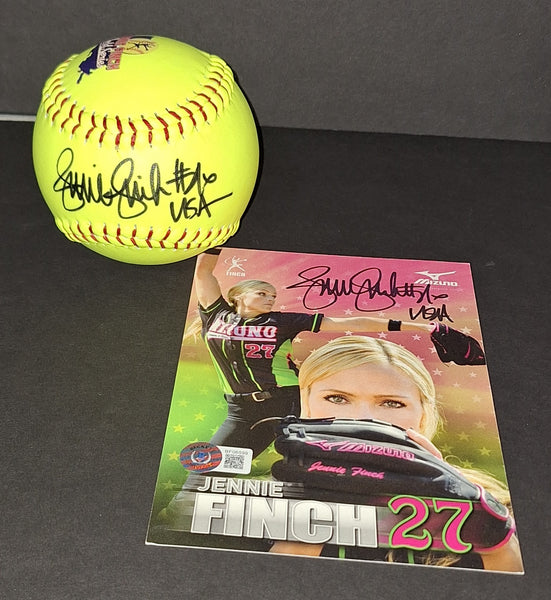 Jennie Finch autographed softball and 5x7 photo Beckett COA